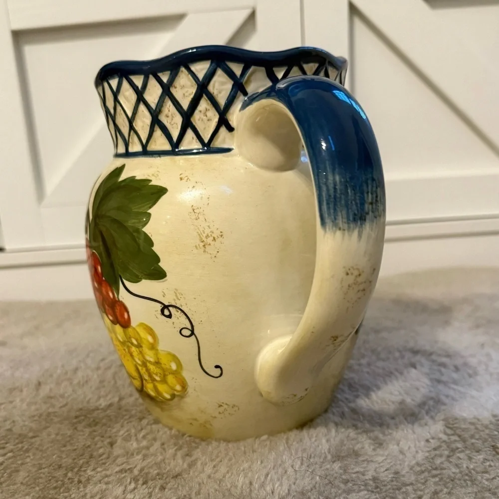 Certified International Raymond Waites Hill Life Ceramic Pitcher Fruit Pattern
